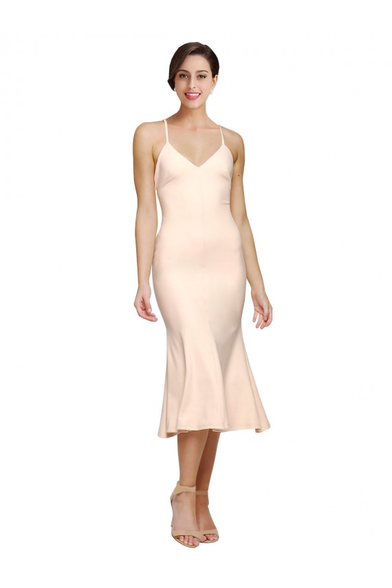 Compra Cubierta Cuello en V Midi Crepé Elástico Corto Vestidos de dama de honor / Vestidos de fiesta / Vestidos de cóctel
