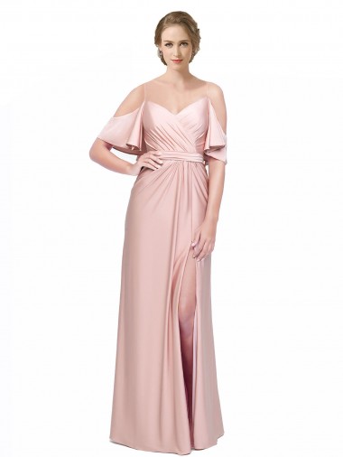 Cubierta Hombros Descubiertos Satén sedoso Largo Formales Vestidos de dama de honor / Vestidos de fiesta Venta