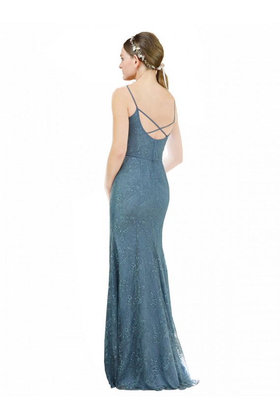Compra Cubierta Tirantes espagueti Cuello en V Encaje Largo Vestidos de dama de honor