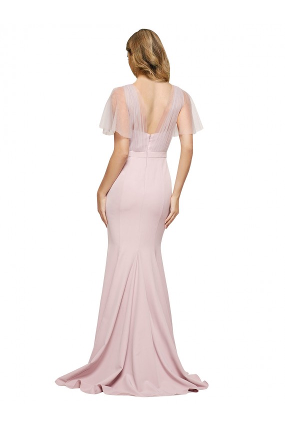 Compra Cubierta Un Hombre Cuello de Corazón Crepé Elástico Tul Largo Formales Vestidos de dama de honor / Vestidos de fiesta
