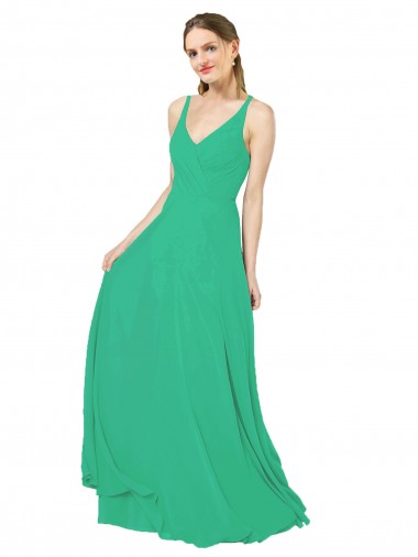 Esmeralda Cubierta Cuello en V Gasa Largo Vestidos de dama de honor Venta