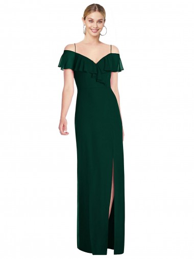 Evergreen Trompeta Tirantes espagueti Gasa Largo Vestidos de dama de honor Venta