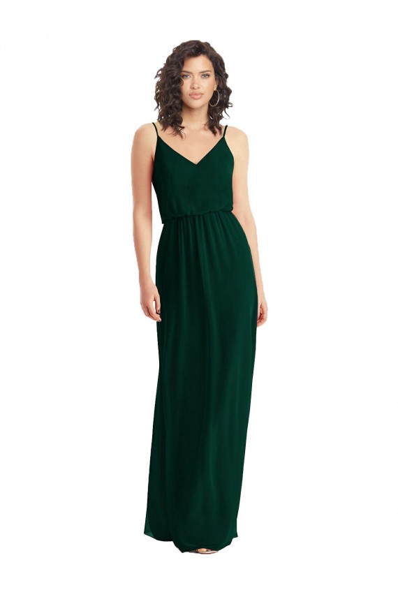 Compra Evergreen línea A Cuello en V Gasa Largo Vestidos de dama de honor