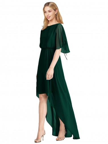 Evergreen línea A Cuello redondo Gasa Largo Asimétrico Vestidos de dama de honor Venta