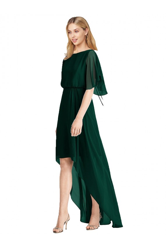 Compra Evergreen línea A Cuello redondo Gasa Largo Asimétrico Vestidos de dama de honor