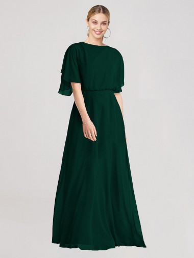 Evergreen línea A Cuello redondo Gasa Largo Vestidos de dama de honor Venta