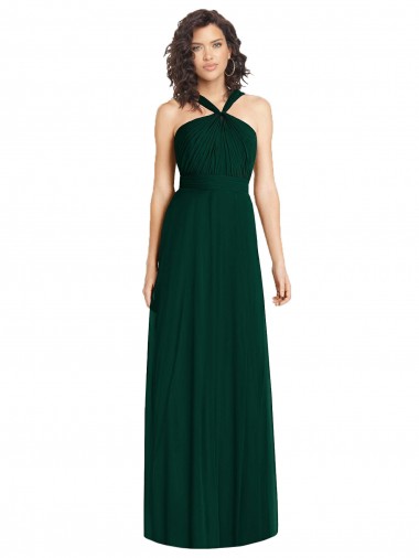 Evergreen línea A Halter Gasa Largo Vestidos de dama de honor Venta