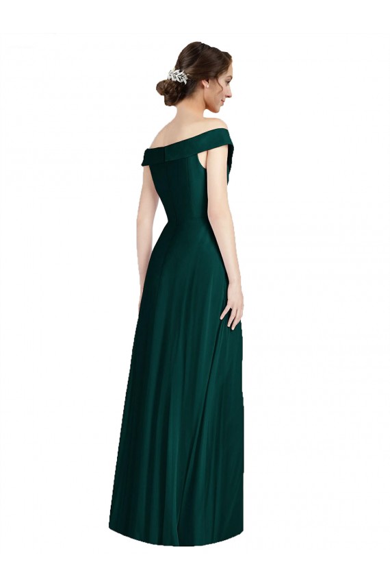 Compra Evergreen línea A Hombros Descubiertos Cuello en V Gasa Largo Vestidos de dama de honor