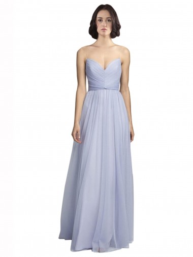 Lila línea A Tirantes espagueti Tul Largo Vestidos de dama de honor Venta