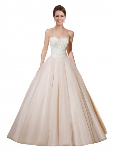 Marfil & Champán Cuello de Corazón Cola capilla Tul Encaje Vestidos de novia Venta