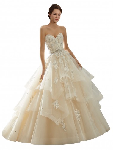 Marfil & Champán Cuello de Corazón Cola capilla Tul Encaje Vestidos de novia Venta