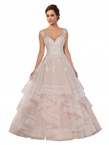 Marfil & Champán Cuello de Corazón Cola capilla Tul Encaje Vestidos de novia Venta