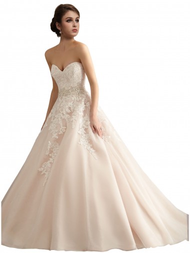 Marfil & Champán Cuello en V Tren catedral Tul Encaje Vestidos de novia Venta