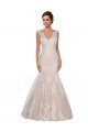 Compra Marfil & Champán Sirena Cuello en V Cola capilla Encaje Clásico Vestidos de novia