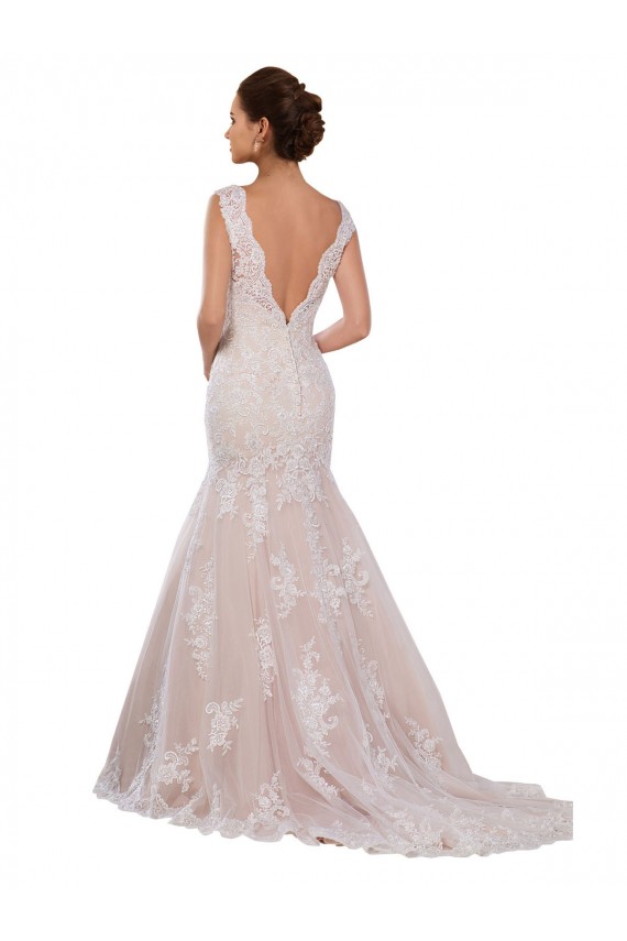 Compra Marfil & Champán Sirena Cuello en V Cola capilla Encaje Clásico Vestidos de novia
