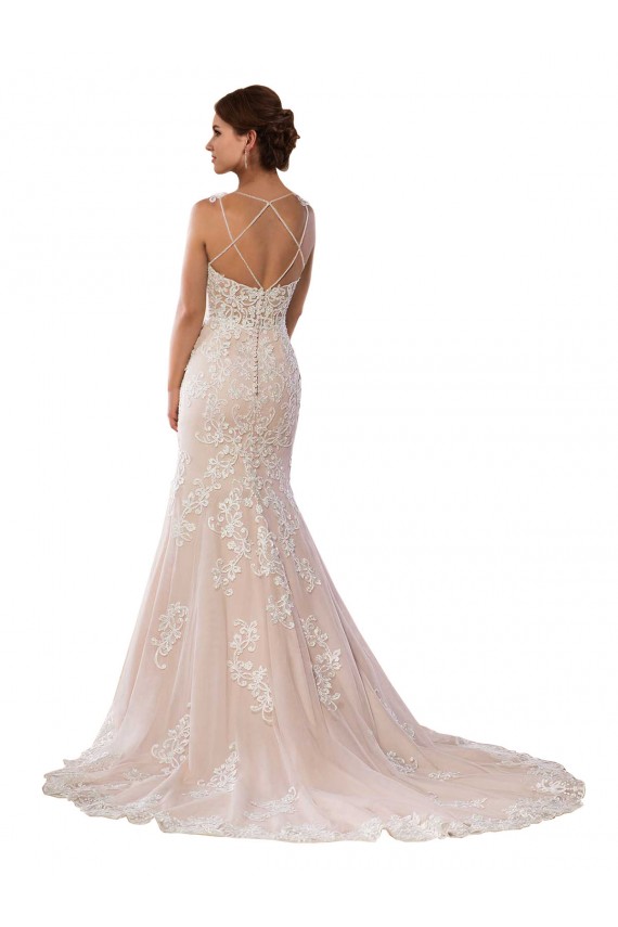 Compra Marfil & Champán Sirena Tirantes espagueti Cola capilla Encaje Boho Vestidos de novia