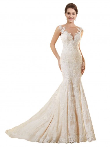 Marfil & Champán Sirena Ilusión Cola capilla Encaje Vestidos de novia Venta