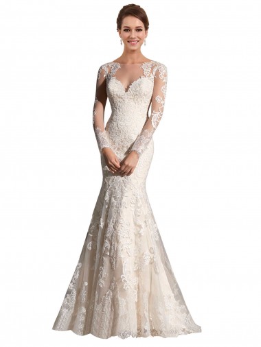 Marfil & Champán Sirena Ilusión Cola capilla Tul Encaje Vestidos de novia Venta