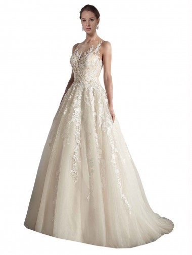 Marfil & Champán línea A Ilusión Cola capilla Tul Vestidos de novia Venta