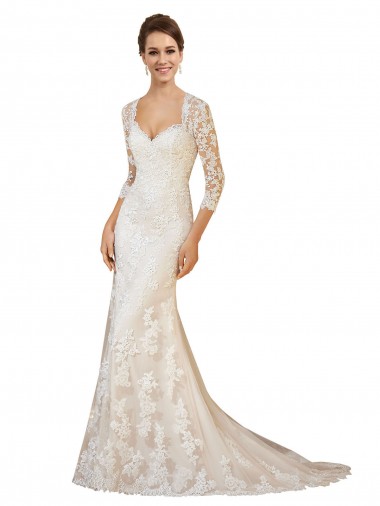 Marfil Cubierta Cuello de Corazón Cola capilla Encaje Vestidos de novia Venta