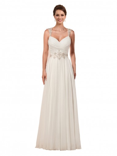 Marfil Cubierta Cuello de Corazón Cola capilla Gasa Vestidos de novia Venta