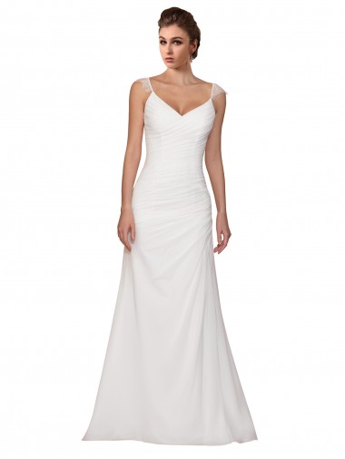 Marfil Cubierta Cuello en V Cola capilla Gasa Vestidos de novia Venta