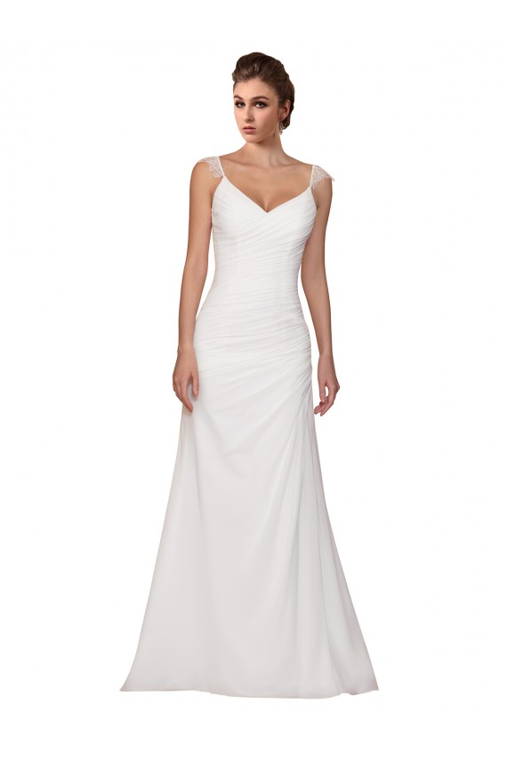 Compra Marfil Cubierta Cuello en V Cola capilla Gasa Vestidos de novia