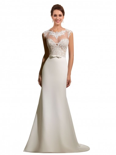 Marfil Cubierta Ilusión Cola capilla Gasa Encaje Vestidos de novia Venta
