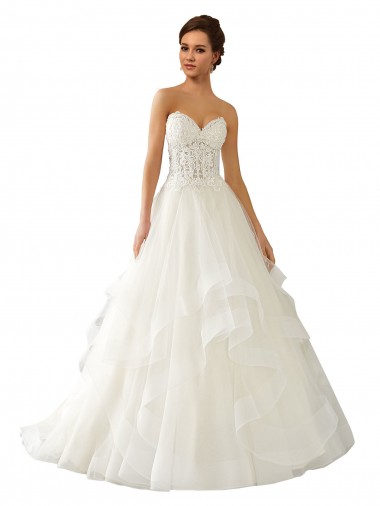 Marfil Cuello de Corazón Cola capilla Satén Tul Encaje Vestidos de novia Venta