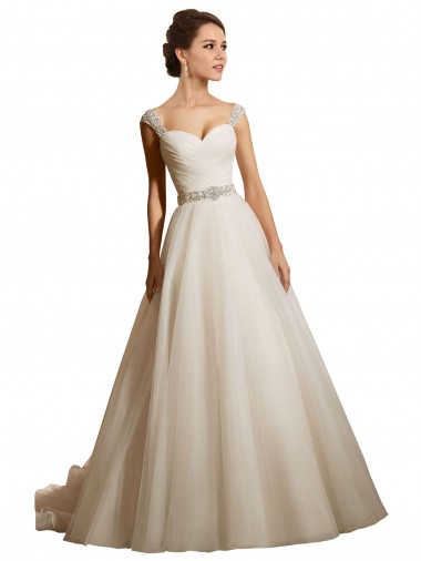 Marfil Cuello de Corazón Cola capilla Tul Vestidos de novia Venta