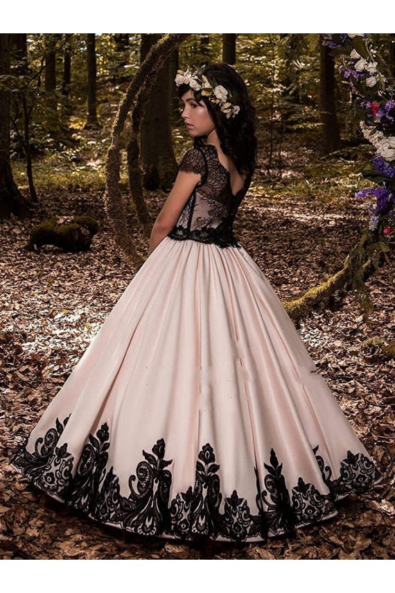 Compra Marfil Cuello de Corazón Satén Encaje Largo vestidos de niña de las flores