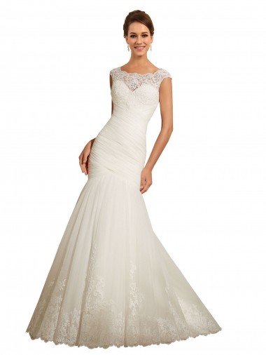 Marfil Sirena Barco Cola capilla Tul Encaje Vestidos de novia Venta