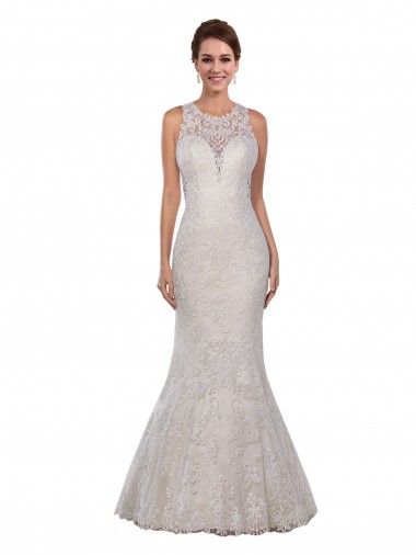 Marfil Sirena Cuello Alto Cola capilla Encaje Vestidos de novia Venta