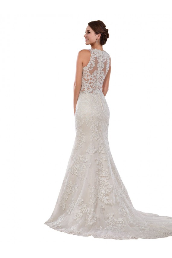 Compra Marfil Sirena Cuello Alto Cola capilla Encaje Vestidos de novia