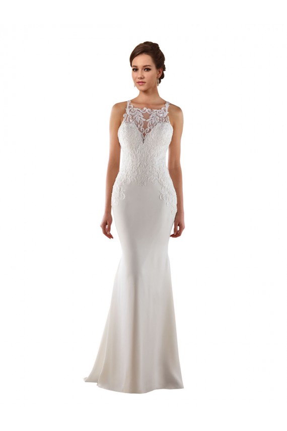 Compra Marfil Sirena Cuello de Corazón Barrer tren Encaje Crepé Elástico Vestidos de novia
