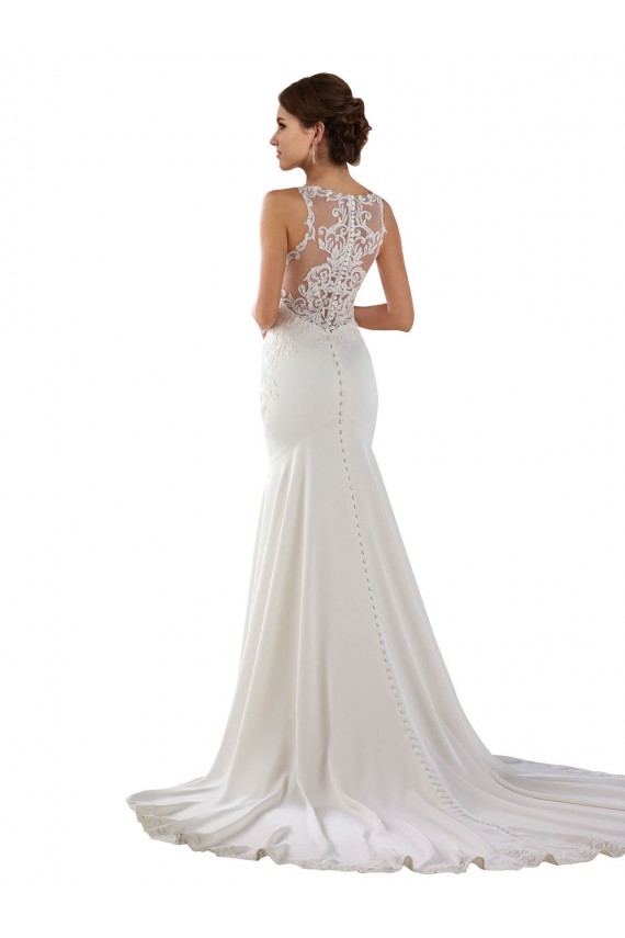 Compra Marfil Sirena Cuello de Corazón Barrer tren Encaje Crepé Elástico Vestidos de novia