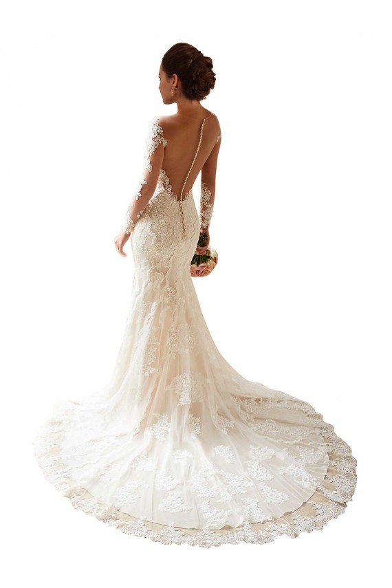 Compra Marfil Sirena Cuello de Corazón Cola capilla Encaje Vestidos de novia