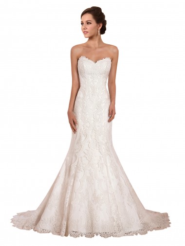 Marfil Sirena Cuello de Corazón Cola capilla Encaje Vestidos de novia Venta