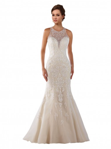 Marfil Sirena Cuello de Corazón Cola capilla Encaje Vestidos de novia Venta