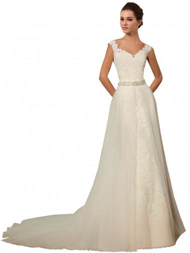 Marfil Sirena Cuello de Corazón Cola capilla Tul Encaje Vestidos de novia Venta