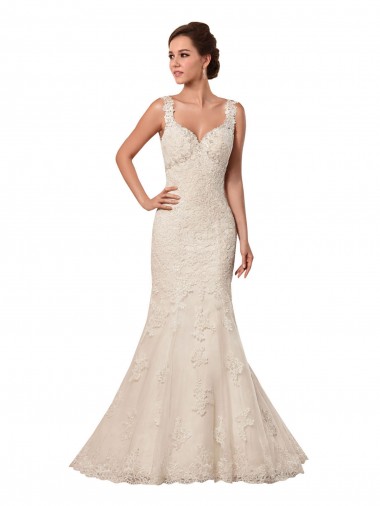 Marfil Sirena Cuello de Corazón Cola capilla Tul Encaje Vestidos de novia Venta