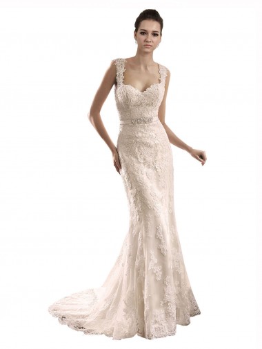 Marfil Sirena Cuello de Corazón Cola capilla Tul Encaje Vestidos de novia Venta