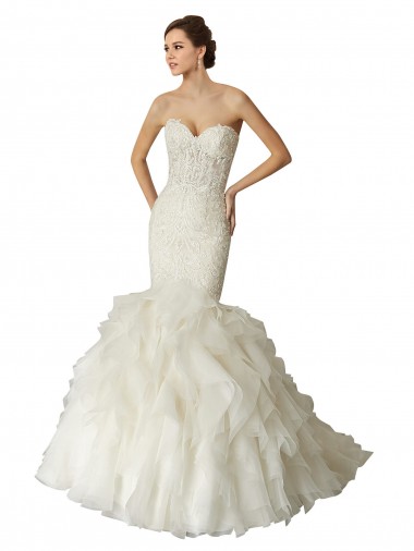 Marfil Sirena Cuello de Corazón Cola capilla Tul Vestidos de novia Venta