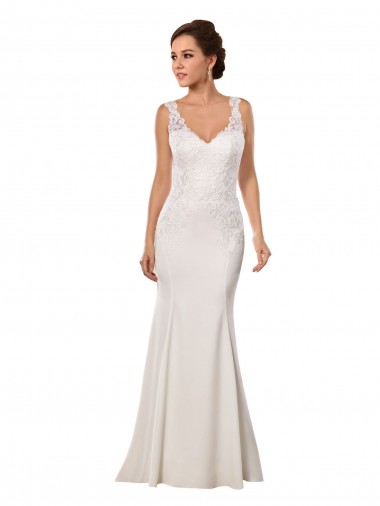 Marfil Sirena Cuello en V Cola capilla Encaje Crepé Elástico Vestidos de novia Venta