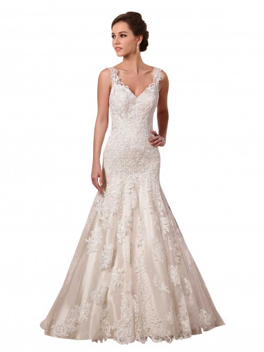 Marfil Sirena Cuello en V Cola capilla Tul Encaje Vestidos de novia Venta