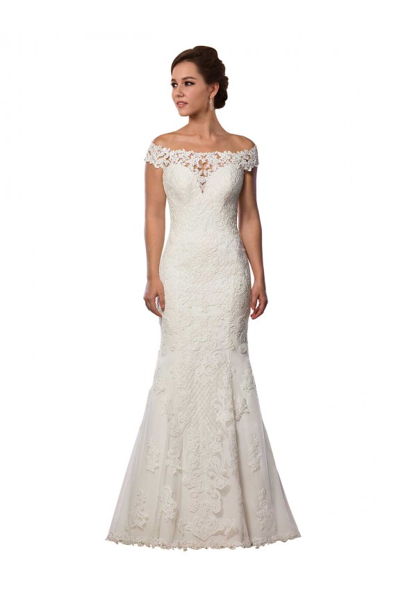Compra Marfil Sirena Hombros Descubiertos Cola capilla Encaje Boho Vestidos de novia