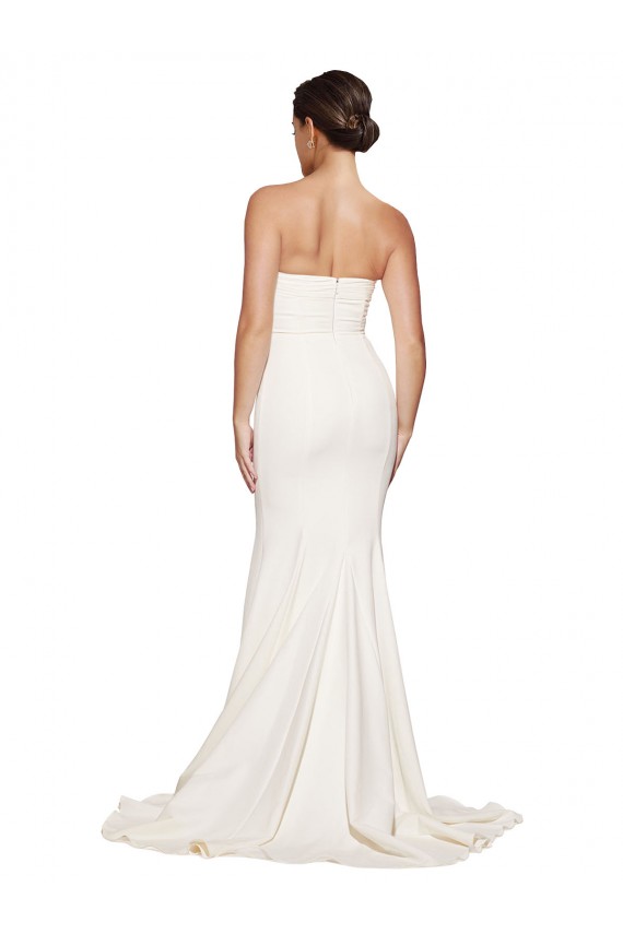 Compra Marfil Sirena Sin tirantes Barrer tren Satén elástico Largo Formales Vestidos de dama de honor / Vestidos de fiesta
