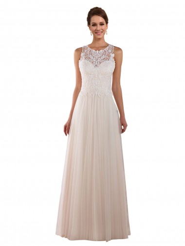 Marfil línea A Cuello Alto Cola capilla Tul Encaje Boho Vestidos de novia Venta