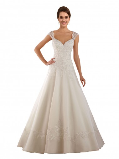 Marfil línea A Cuello de Corazón Cola capilla Encaje Vestidos de novia Venta