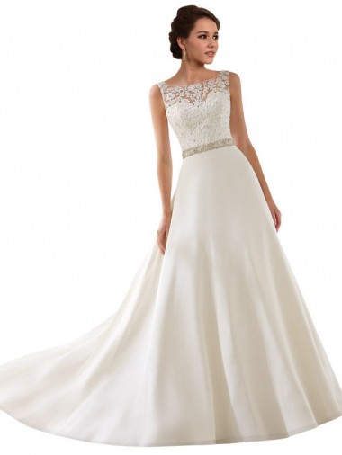 Marfil línea A Ilusión Cola capilla Encaje Vestidos de novia Venta